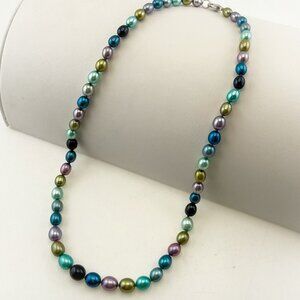 Honora Pearl Necklace Blue Green Purple 18" Oval Sterling Silver Multicolor QVC